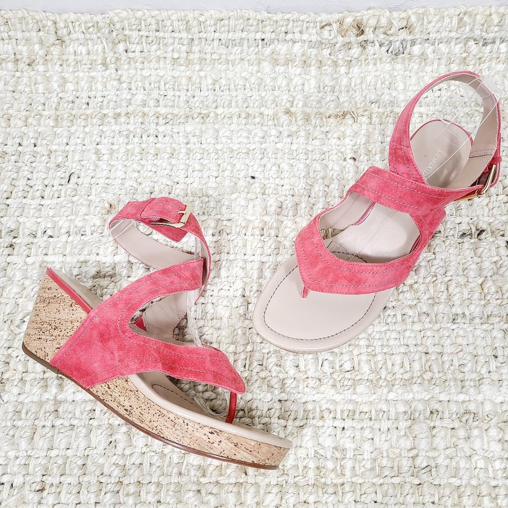 Donald J Pliner Leather Ankle-Strap Coral Alma Wedge Heels - Picture 2 of 8